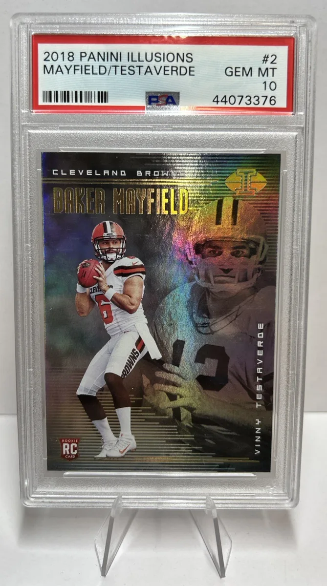Front of 2018 Panini Illusions Baker Mayfield / Vinny Testaverde #2.