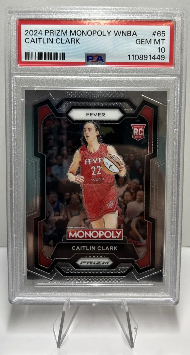 Front of 2024 Panini Prizm Monopoly Caitlin Clark #65.