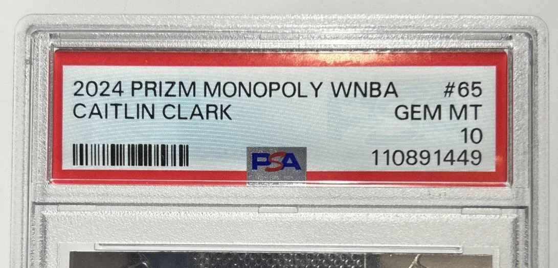 Slab label for 2024 Panini Prizm Monopoly Caitlin Clark #65.