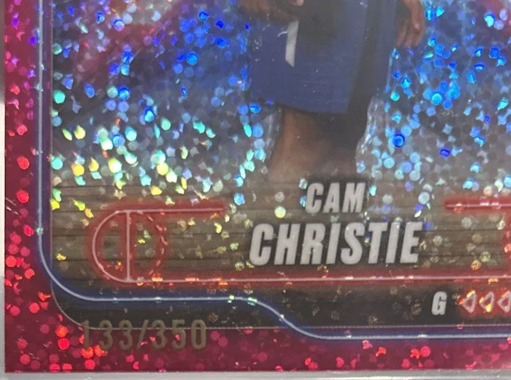 Detail of 2024–25 Topps Chrome Cam Christie Magenta Speckle #151.