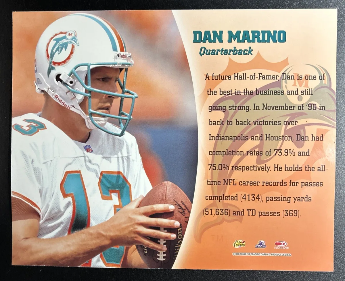 Back of 1997 Leaf Dan Marino 8×10 Jumbo.