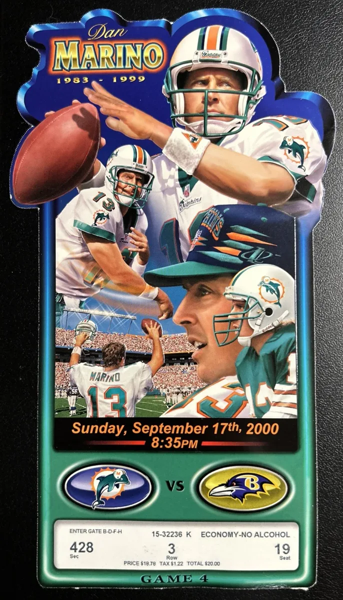 Detail of Dan Marino Retirement Commemorative Ticket Stub.