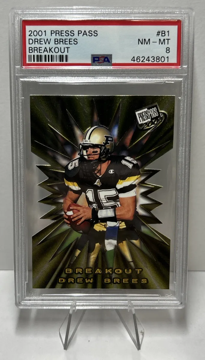 Front of 2001 Press Pass Drew Brees Breakout #B1.