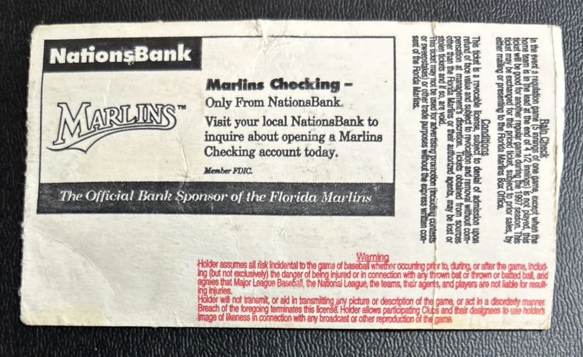 Detail of 1997 Florida Marlins Division Series Ticket Stub.