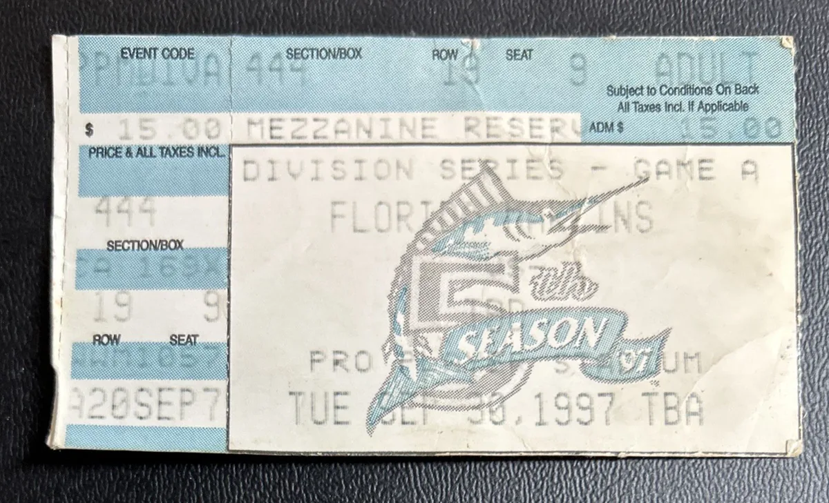 1997 Florida Marlins Division Series Ticket Stub.