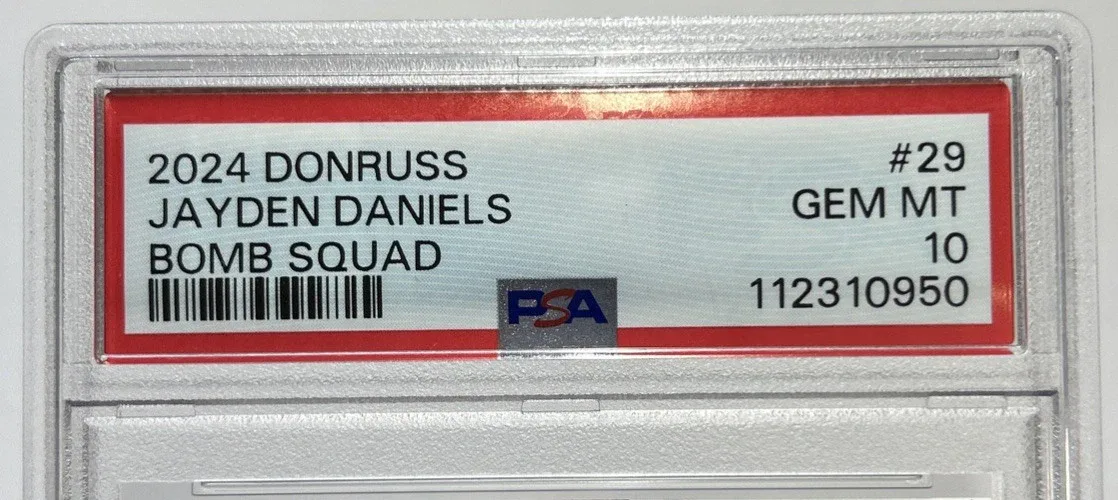 Slab label for 2024 Donruss Jayden Daniels Bomb Squad #29.