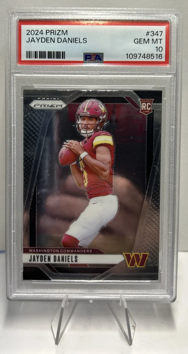 2024 Panini Prizm Jayden Daniels #347 in a PSA 10 holder.