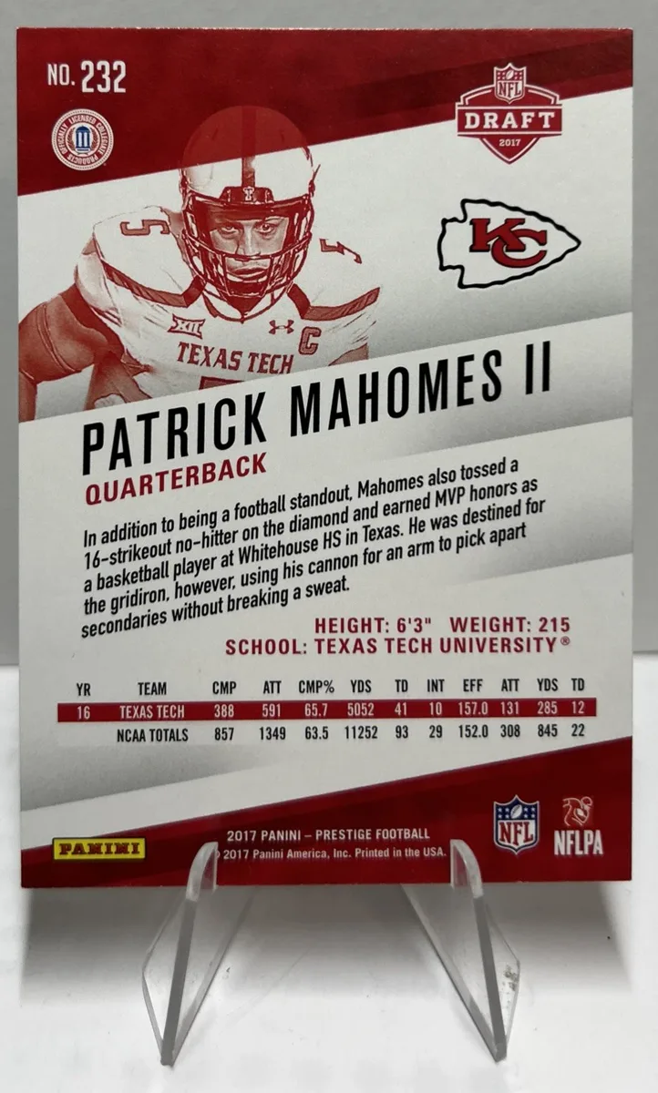 Back of 2017 Panini Prestige Patrick Mahomes II #232.