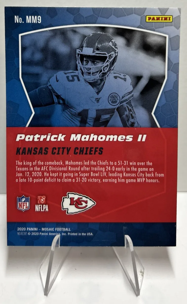 Back of 2020 Panini Mosaic Patrick Mahomes II Men of Mastery #MM9.