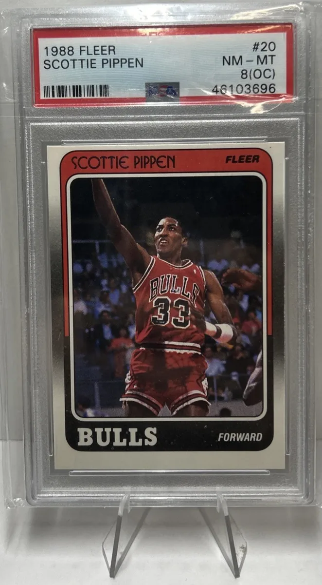 1988 Fleer Scottie Pippen #20 in a PSA 8 (OC) holder.