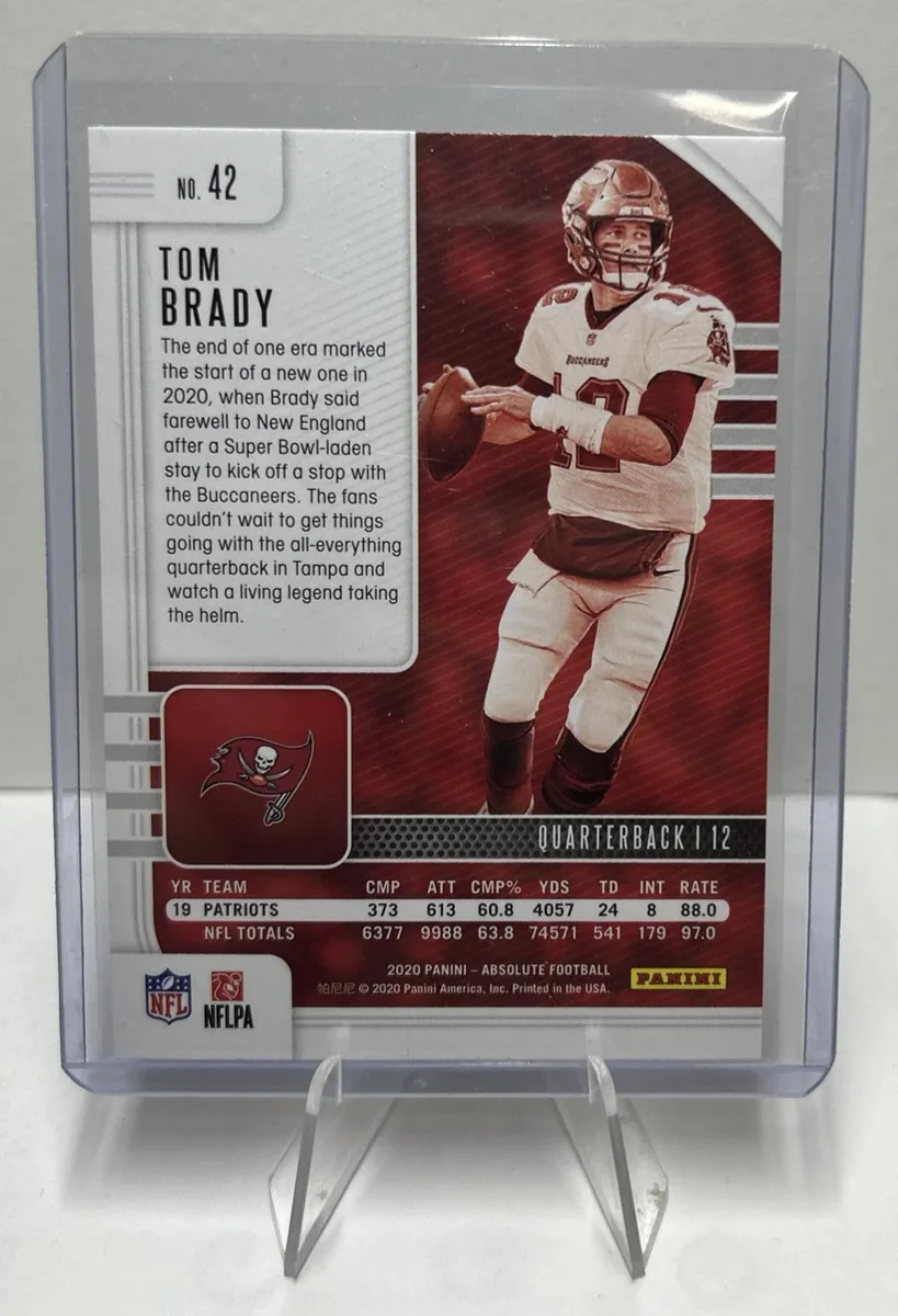 Back of 2020 Panini Absolute Tom Brady Green #42.