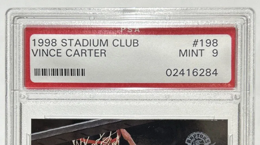 Slab label for 1998 Stadium Club Vince Carter #198.