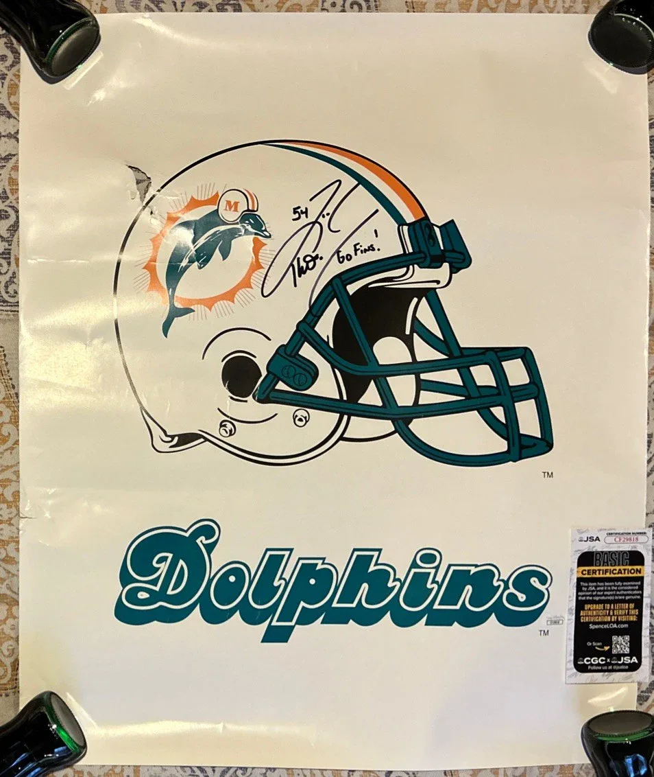 Zach Thomas Signed Miami Dolphins Poster.